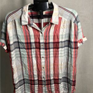 Universal Thread Red, Blue & Cream Plaid Short Sleeve Button-Down Shirt